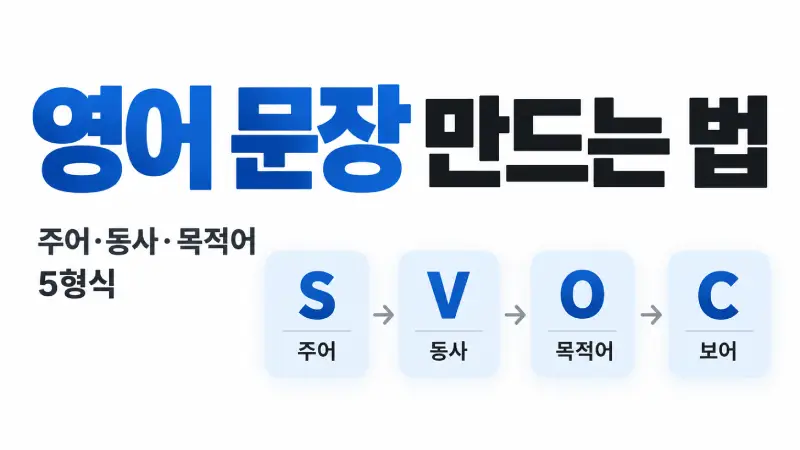영어 문장 만드는 법을 설명하는 주어 S, 동사 V, 목적어 O의 기본 영어 어순과 1형식부터 5형식 학습 가이드